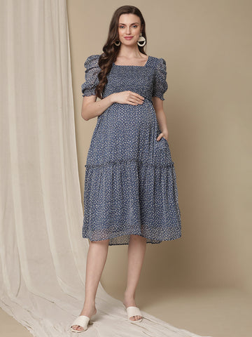 Blue Polka Dot Maternity Dress