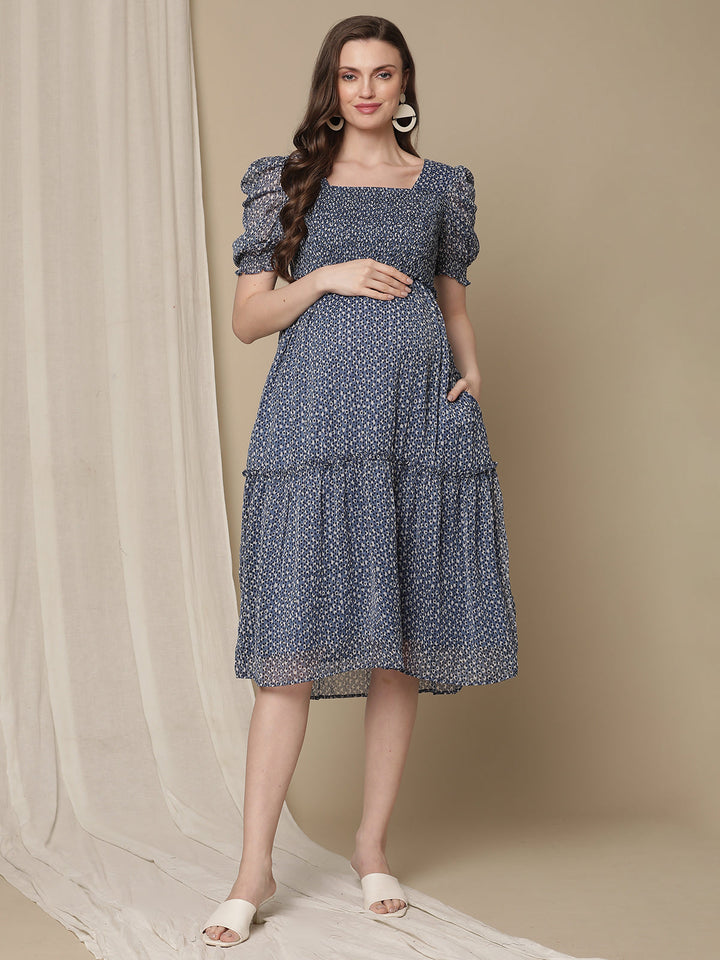 Blue Polka Dot Maternity Dress