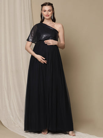 Buy Blue Sequin Maternity Photoshoot Gown Buy Blue Sequin Maternity Photoshoot Gown