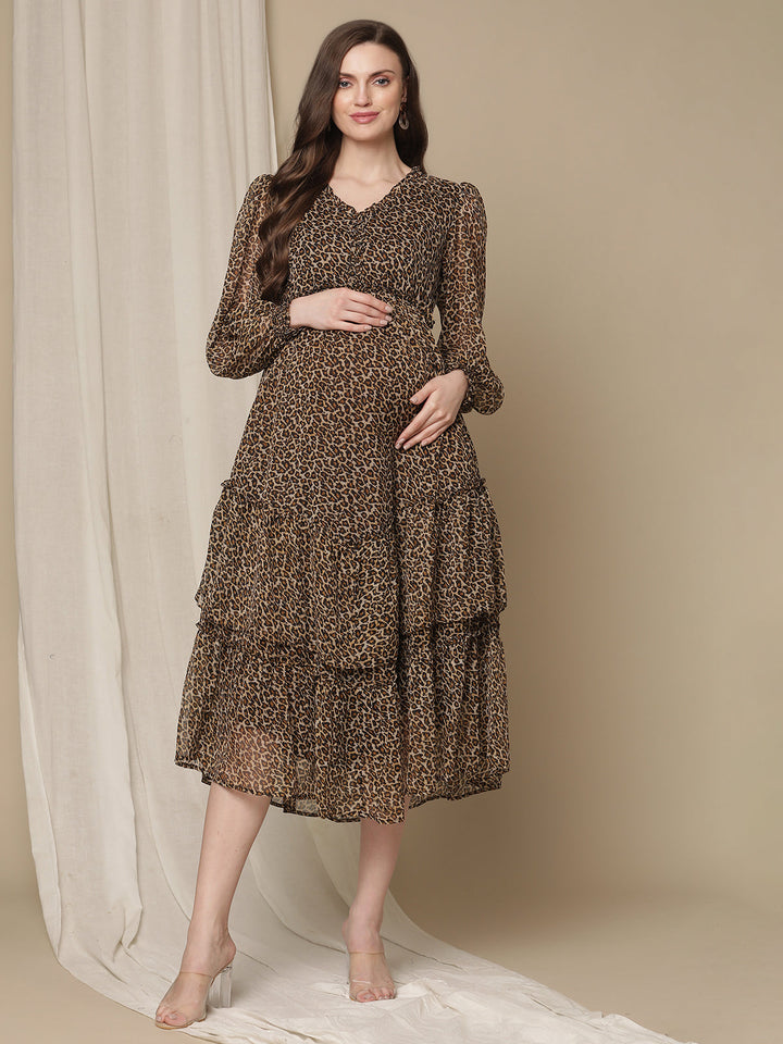 Brown Midi Maternity Dress