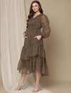 Brown Midi Maternity Dress