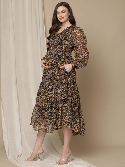 Brown Midi Maternity Dress