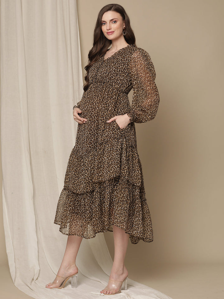Brown Midi Maternity Dress