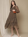 Brown Midi Maternity Dress