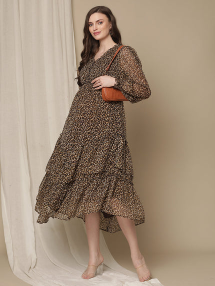 Brown Midi Maternity Dress