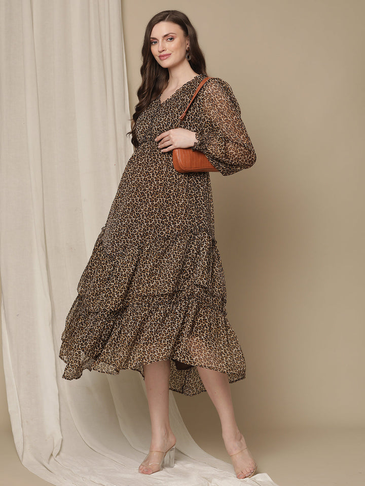 Brown Midi Maternity Dress