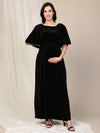 Velvet Pregnancy Dress with Slit- Black