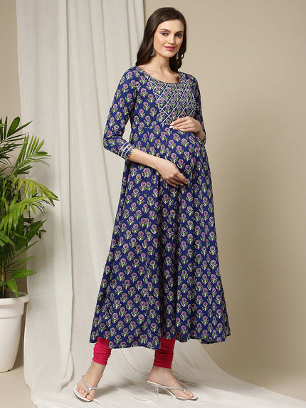Maternity Anarkali Cotton Kurta + Dupatta
