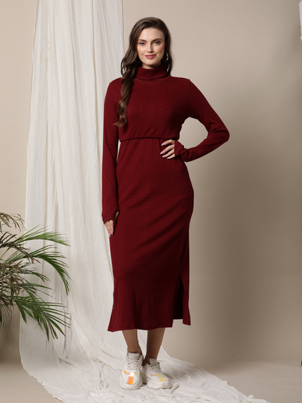 Nursing Overlay Rib Knit Dress