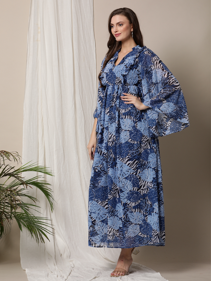 Nursing Convex Blue Maxi Dress