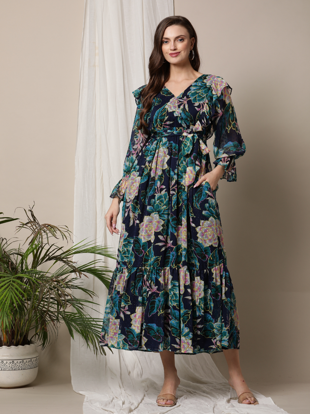 Long Sleeve Tiered Ruffle Feeding Maxi Dress