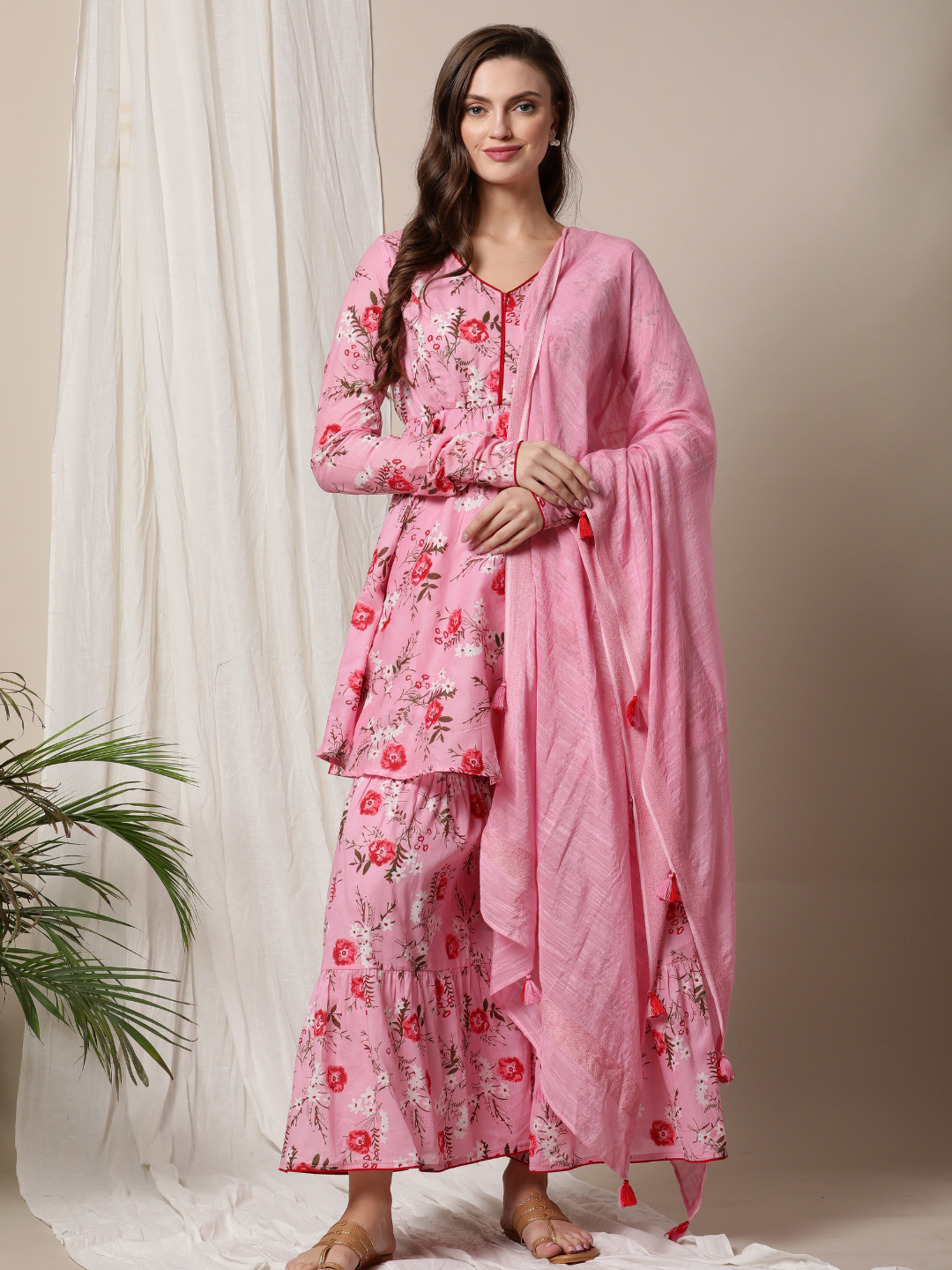 LUXE Sweet Peach Georgette Floral Sharara Suit Set | Indian dresses online, Sharara  suit, Sharara