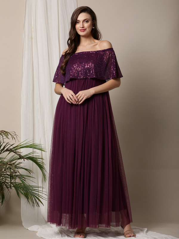 Purple Off the Shoulder Nursing Dress