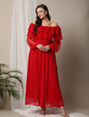Maternity Ruffled Red Maxi Dress