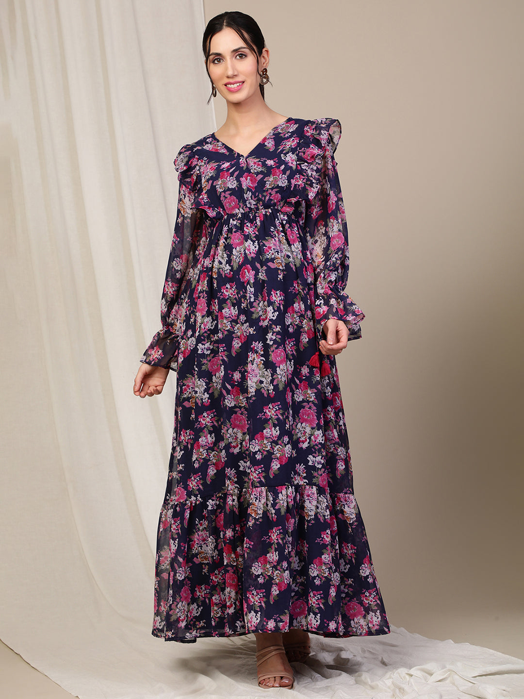 Buy Ecru Floral Printed Midi Dress Online - W for Woman