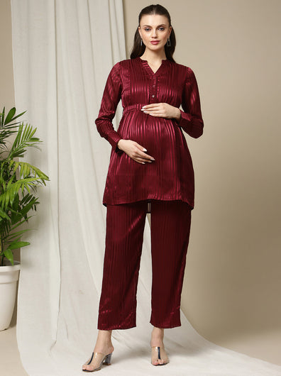 Georgette Striped Maternity Matching Set