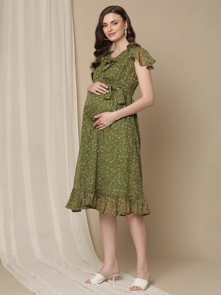 Green Frill Maternity Dress