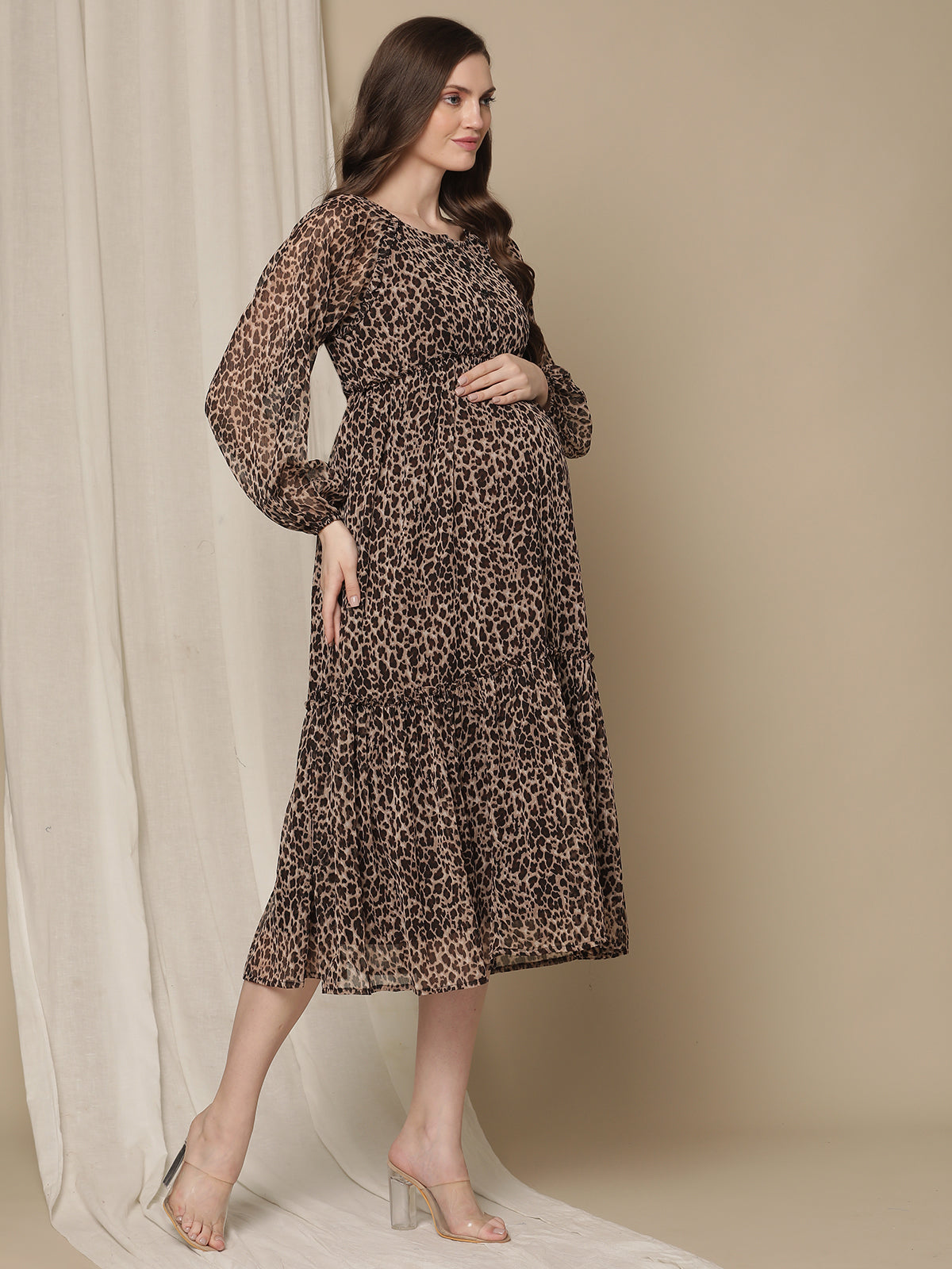 Leopard Print Maternity Dress Brown L