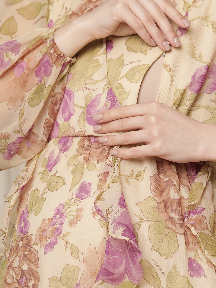 Long Sleeve Floral Maternity Maxi Dress