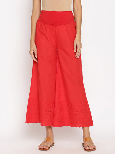 Maternity Cotton Palazzo Pants- Red