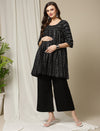 Maternity Black Embroidered Kurti