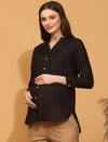 Maternity Cotton Linen Shirt- Black