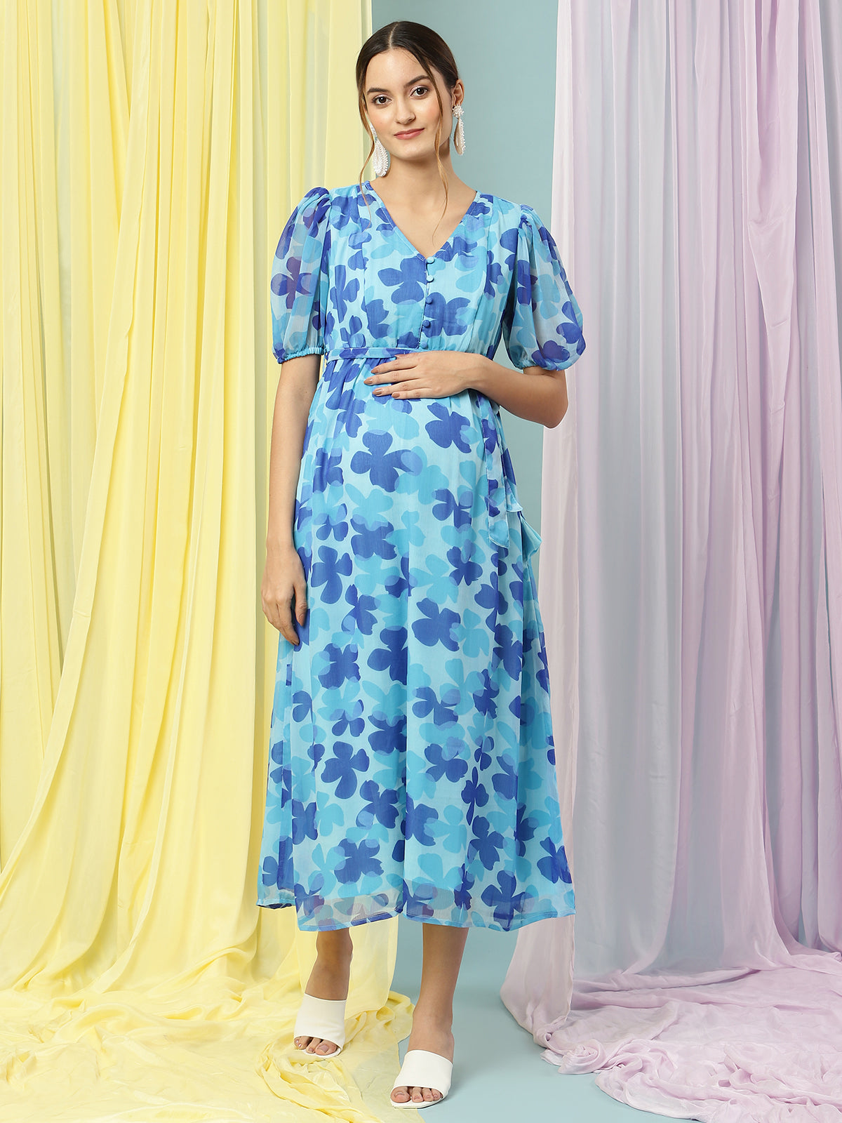 Buy Maternity Blue Floral Dress
