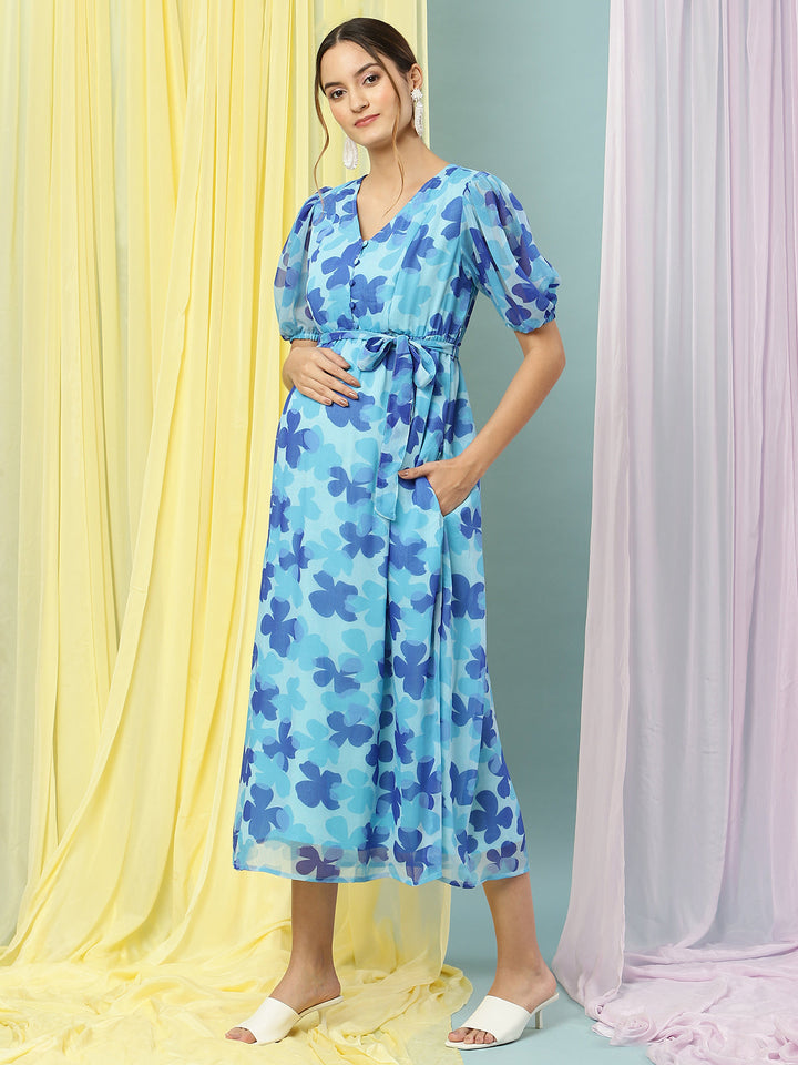 Maternity Blue Floral Dress