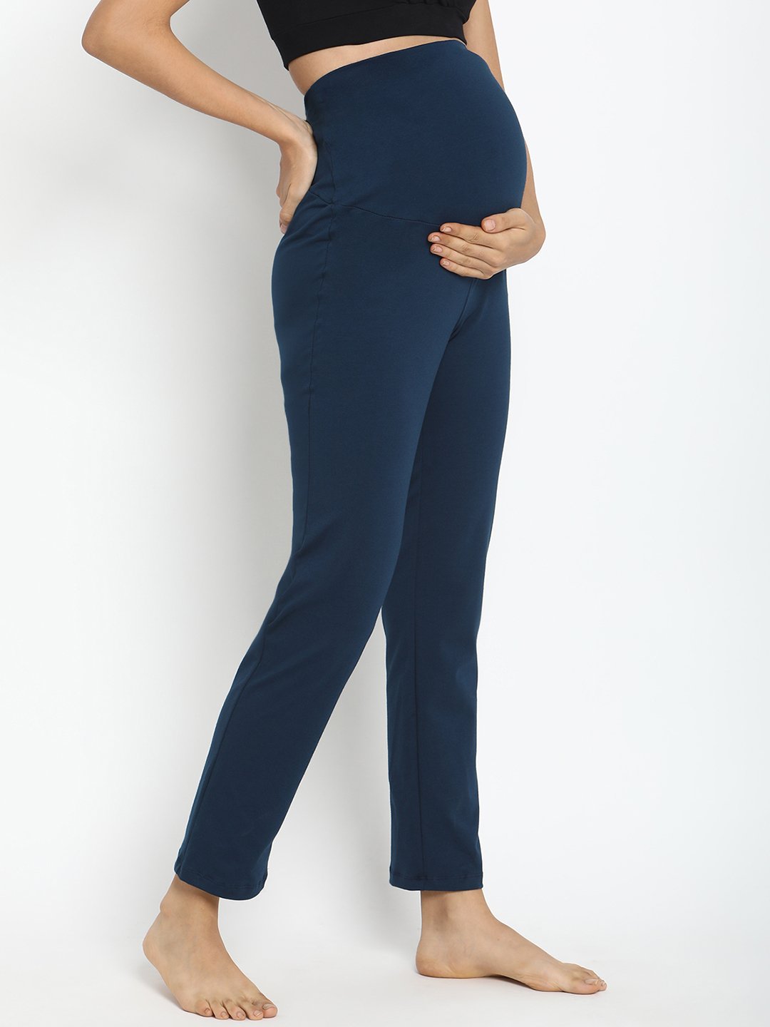 Cotton Maternity Straight Fit Comfy Pants - Wine Berry