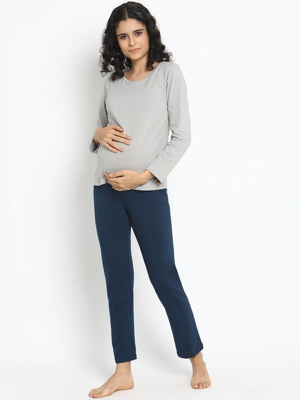 High Waisted Maternity Casual Pants - Blue