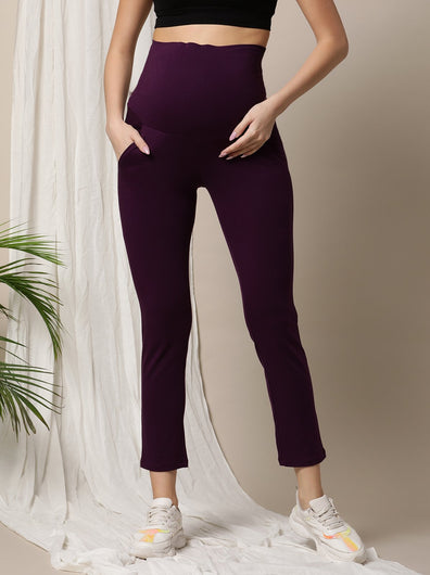 Straight-Leg Maternity Pants- Purple