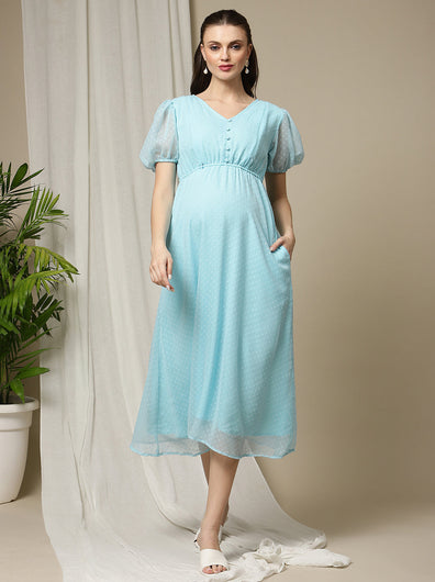 Maternity Casual Midi Dress- Blue
