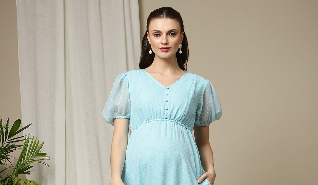 Maternity Casual Midi Dress- Blue