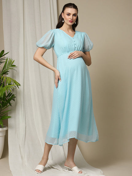 Maternity Casual Midi Dress- Blue