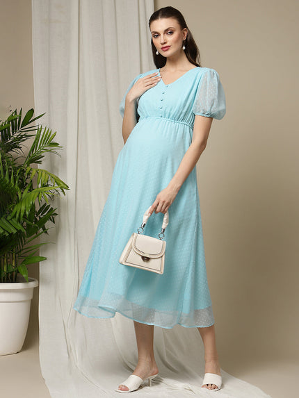 Maternity Casual Midi Dress- Blue Maternity Casual Midi Dress- Blue