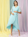 Maternity Asymmetrical High Low Dress- Blue