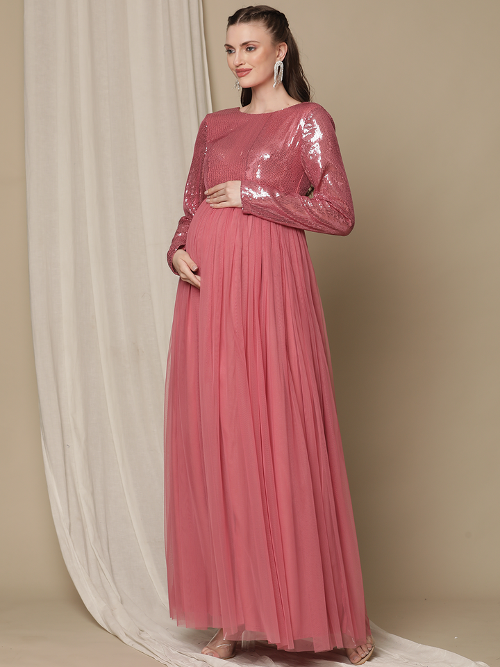 Sequin Pink Maternity Dress