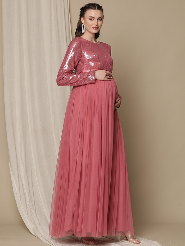 Sequin Pink Maternity Dress