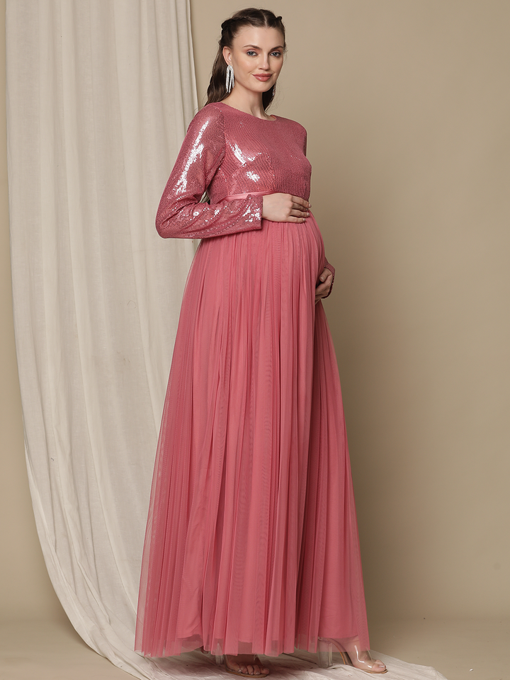 Sequin Pink Maternity Dress