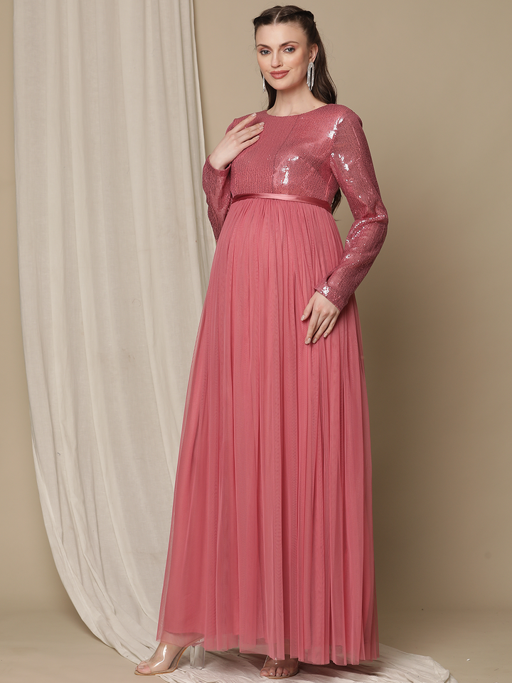 Sequin Pink Maternity Dress