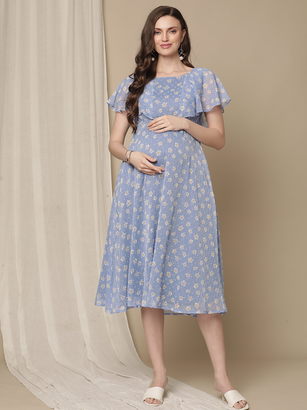 Ruffle Sleeve Maternity Dress