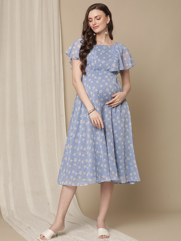Ruffle Sleeve Maternity Dress