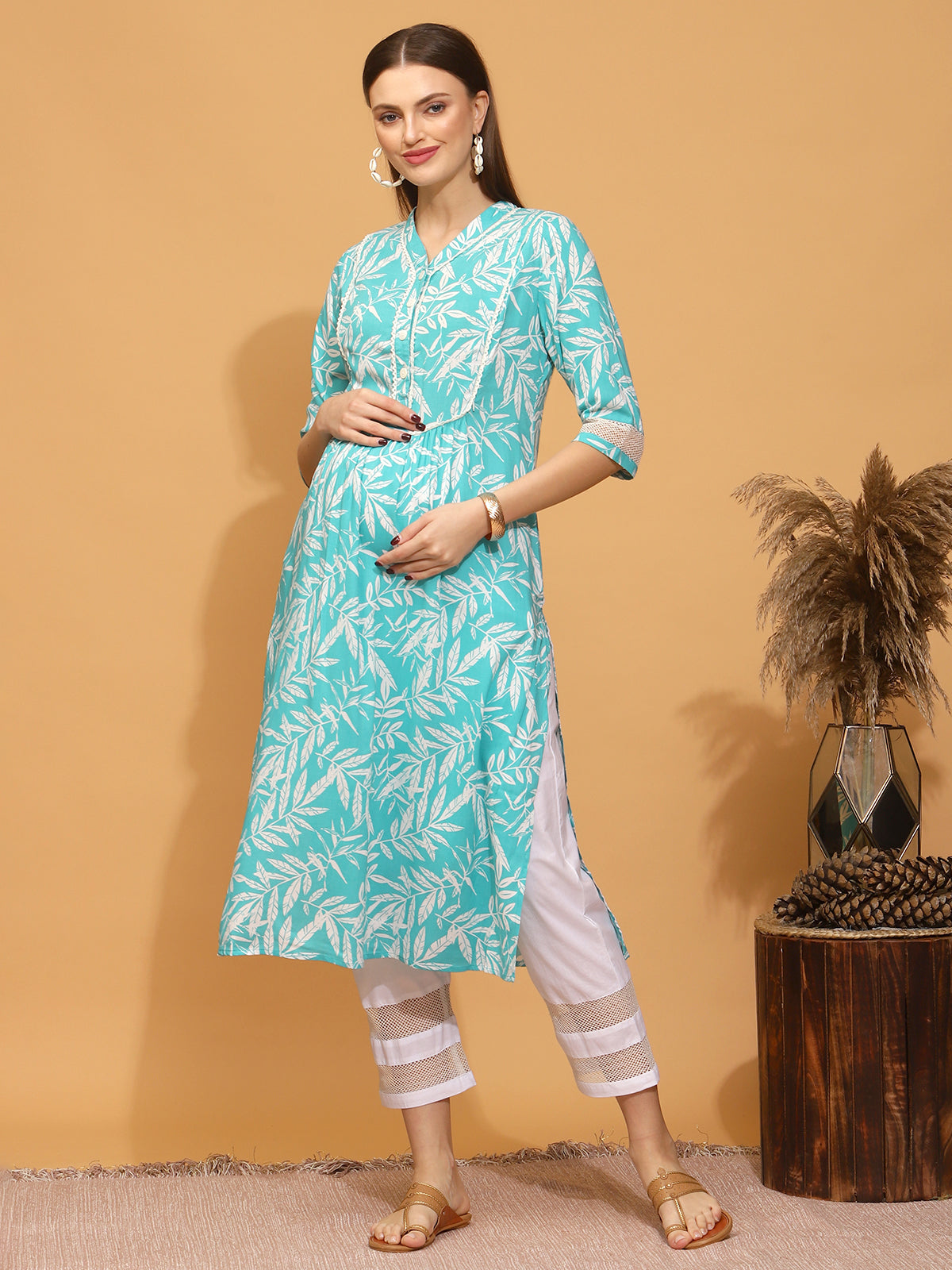 Buy Peach Rose Floral Printed Kurta With Pants - Jaipur Kurti