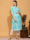 Maternity Lace Inserted Blue Kurti