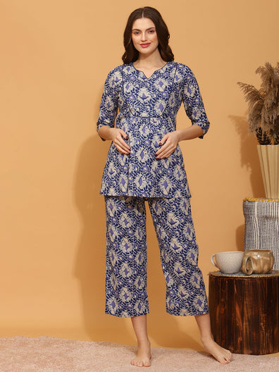 Buy Cotton Hosiery Printed Maternity Nursing Night Gown/Nighty Online In  India At Discounted Prices