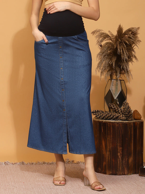 Maternity Denim Long Skirt