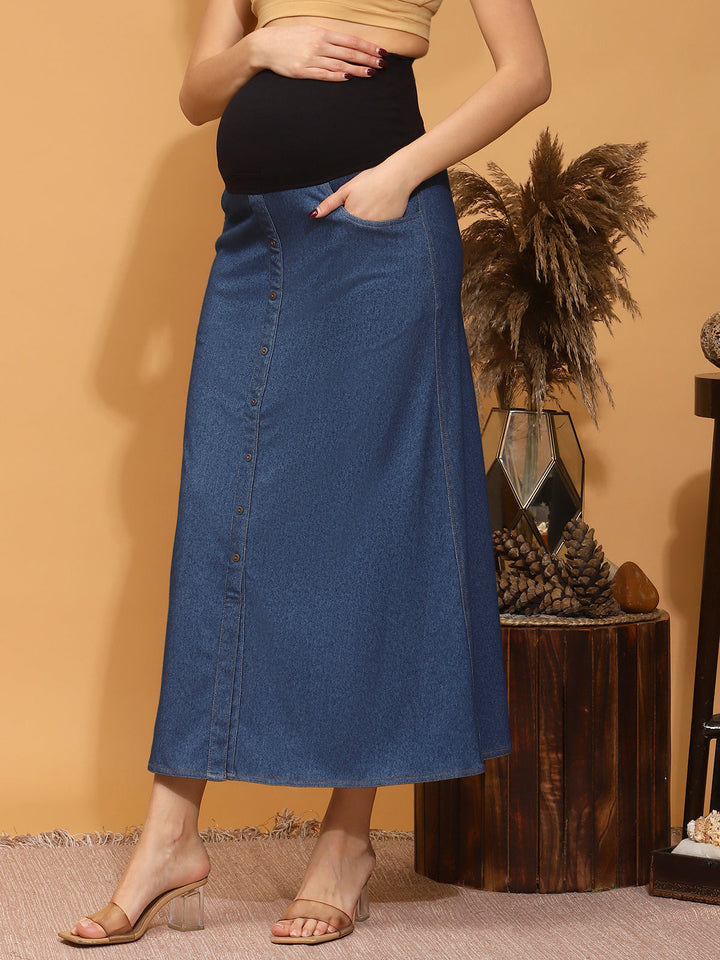 Maternity Denim Long Skirt