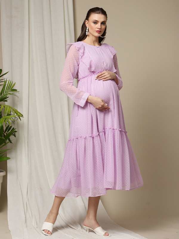 Maternity Purple Ruffle Dress
