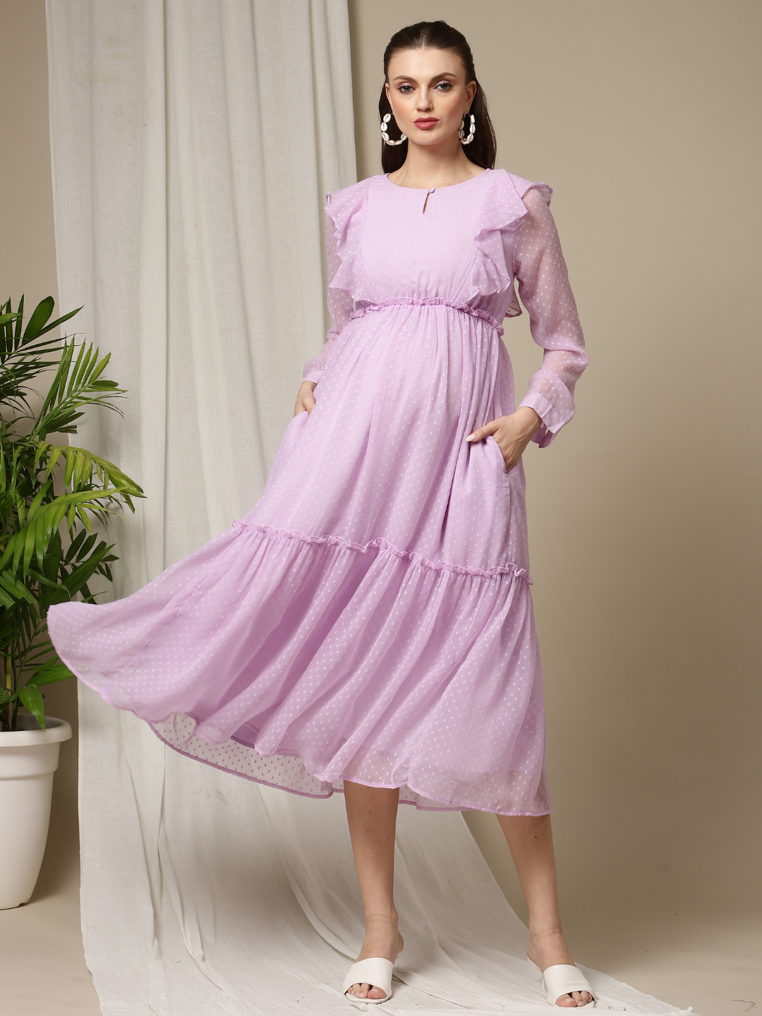 Buy Maternity Purple Ruffle Dress Buy Maternity Purple Ruffle Dress