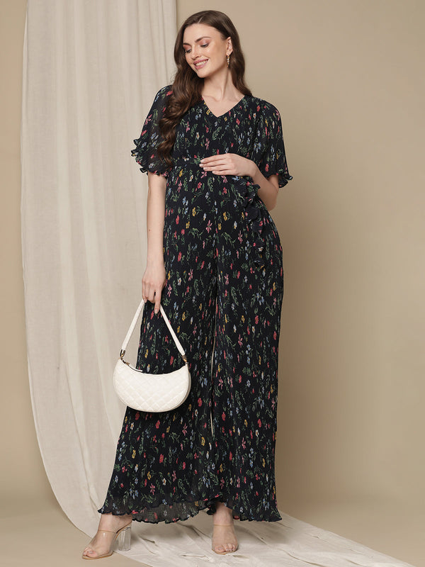 Maternity Jumpsuit Dress Pleated